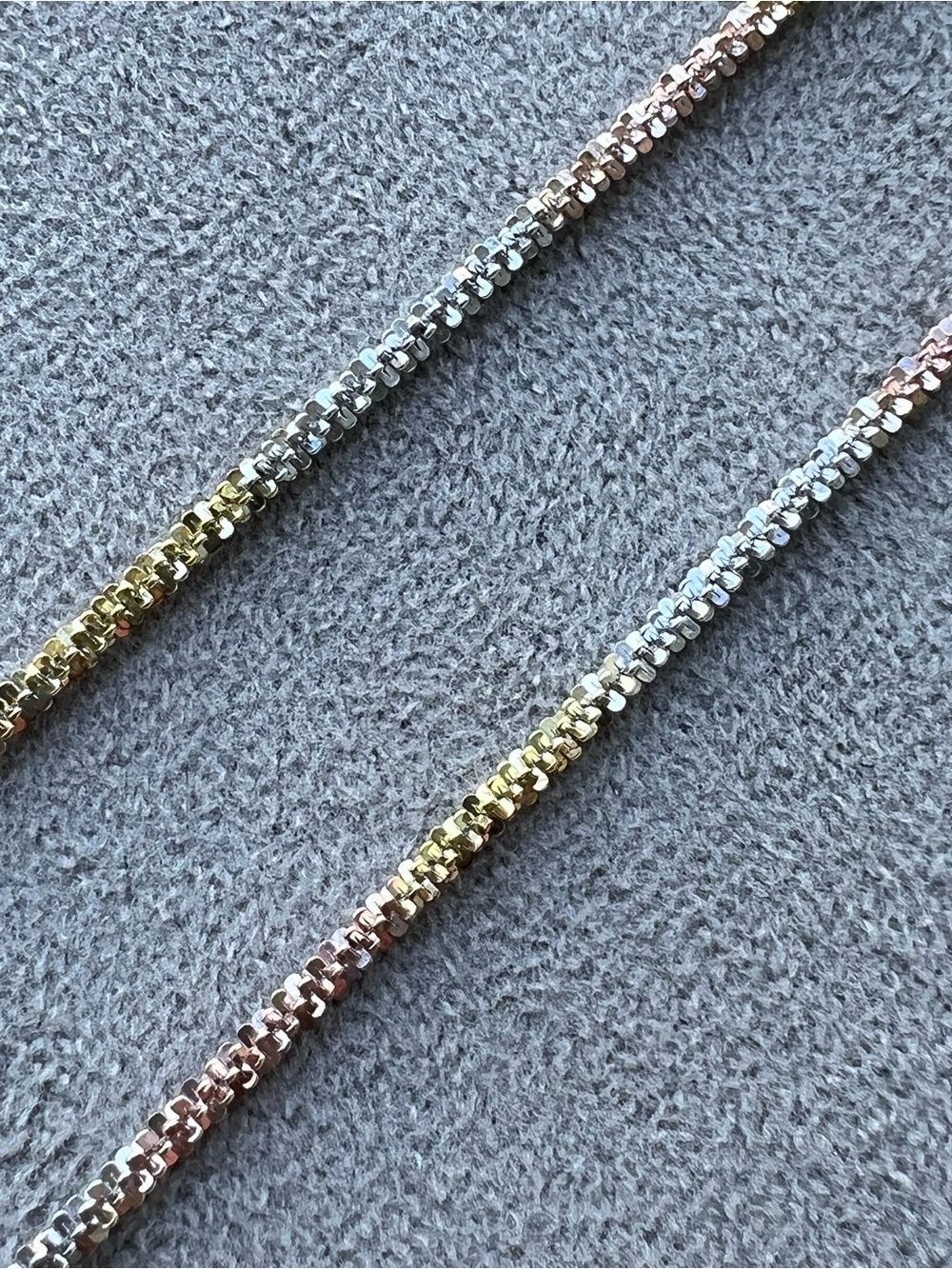 Gold Filled Tri-Tone Twisted Rock 24” Necklace